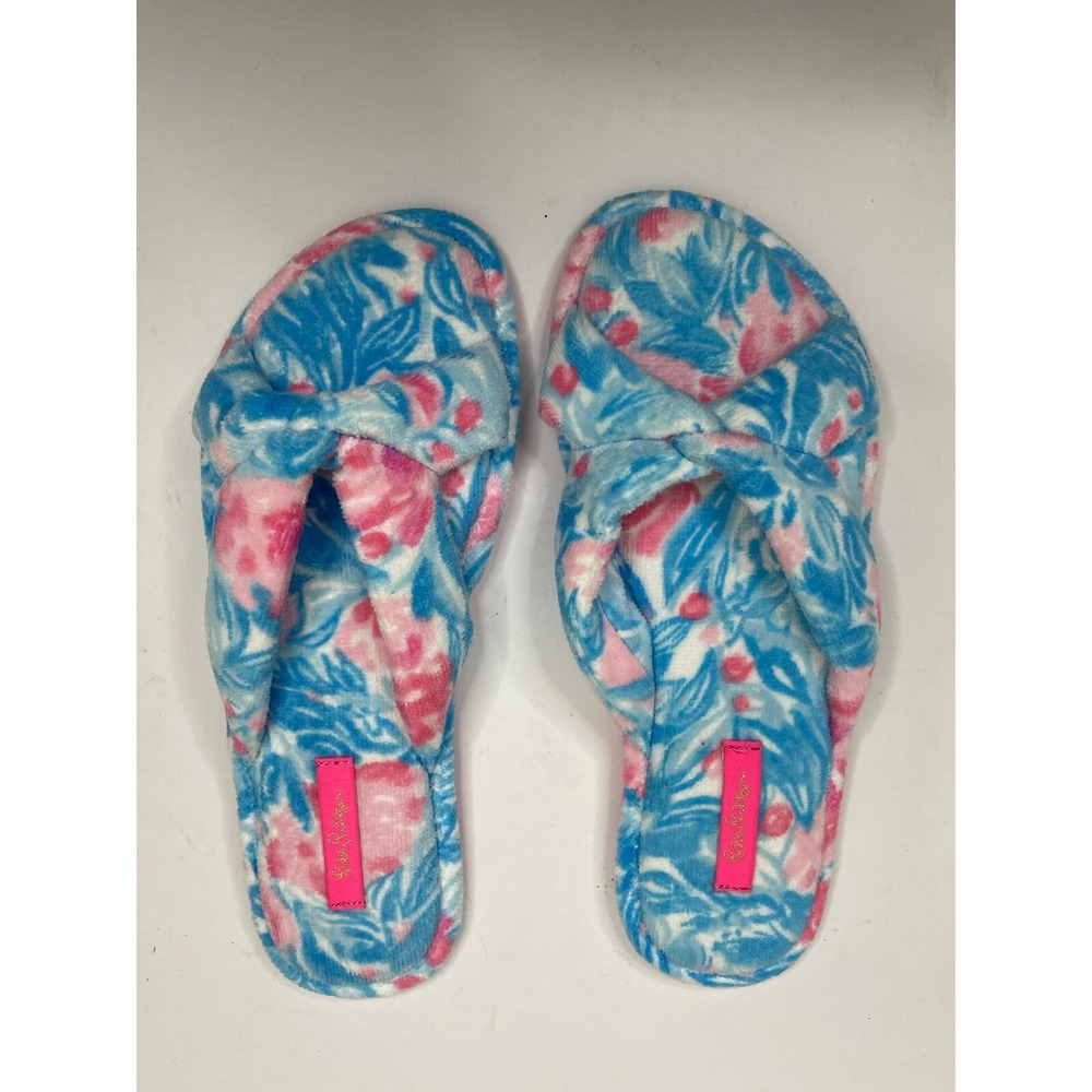 Lilly Pulitzer Bondi Blue My Little Peony Slippers Size 9 / 10   NEW